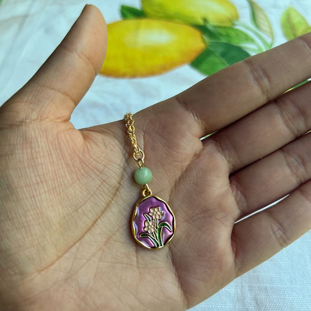 Chrysoprase Mint Purple Tulip Magnolia Peony Jasmine Lily Flower Necklace Fun